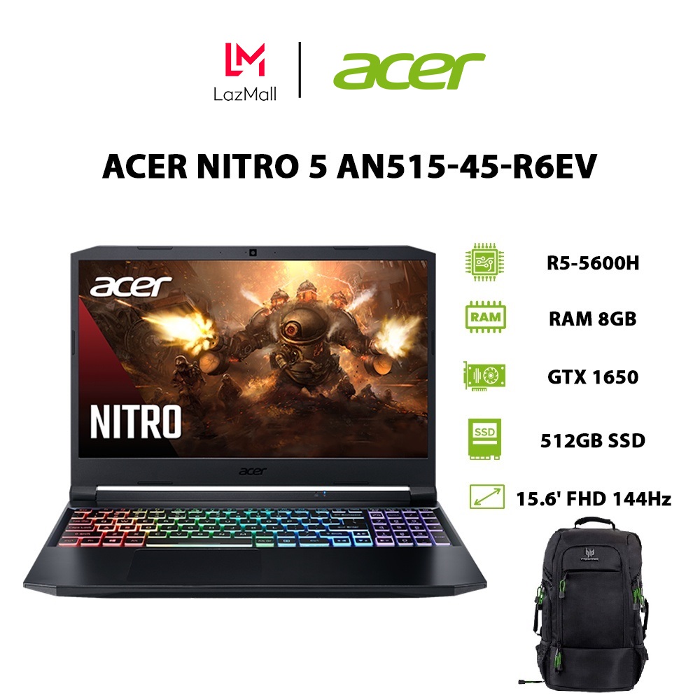 Laptop Acer Nitro 5 AN515-45-R6EV (R5-5600H | 8GB | 512GB | GeForce® GTX 1650 4GB | 15.6' FHD 144Hz | Win 11)