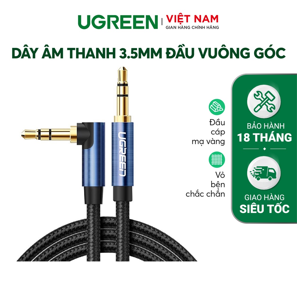 Dây âm thanh 3.5mm UGREEN AV112| Đầu vuông góc gập | Vỏ bện vải sợi tổng hợp | Bảo Hành 18 Tháng 1 Đổi 1 | 60178 60179 60180 60181.