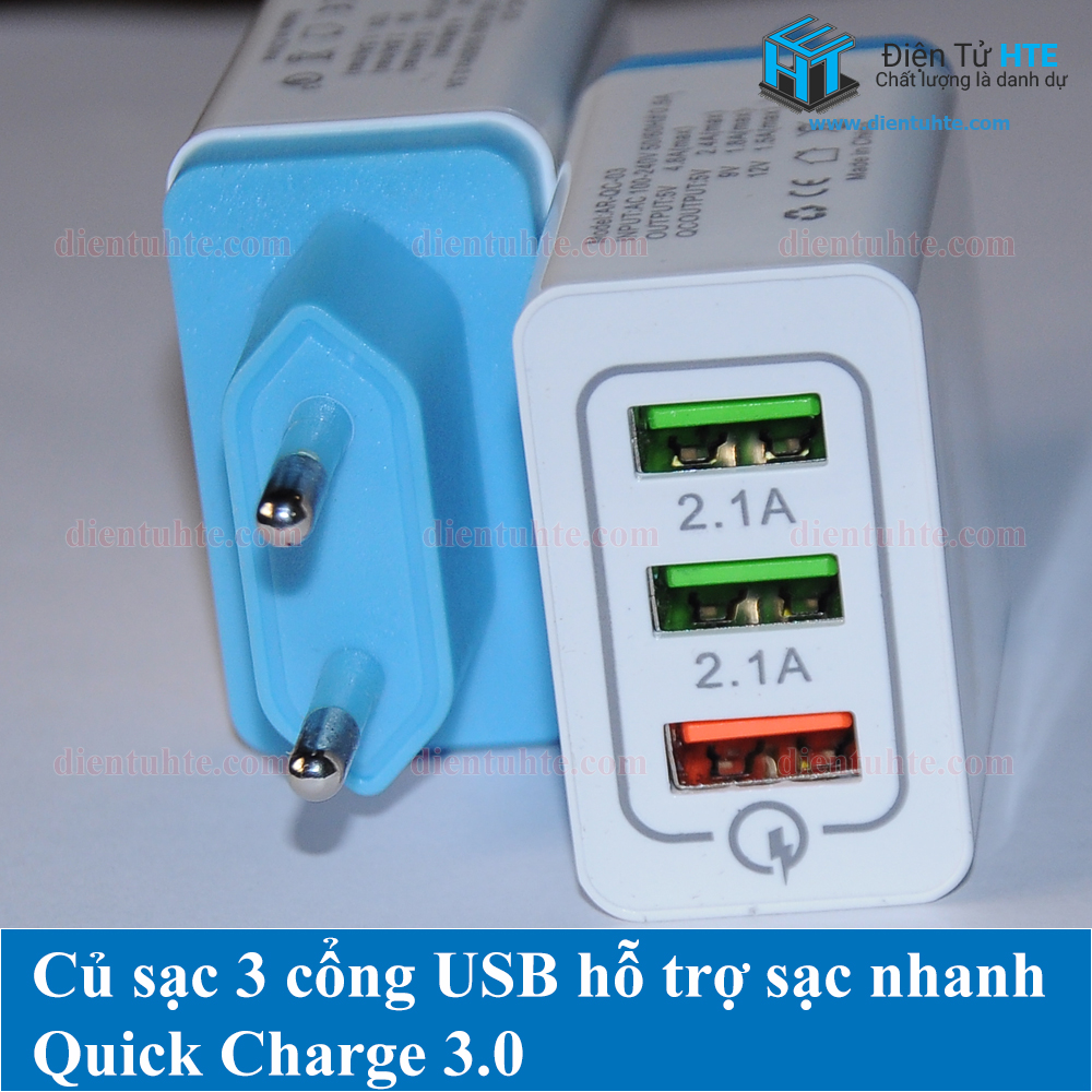 Củ sạc 3 cổng USB 3.1A hỗ trợ sạc nhanh Quick Charge 3.0