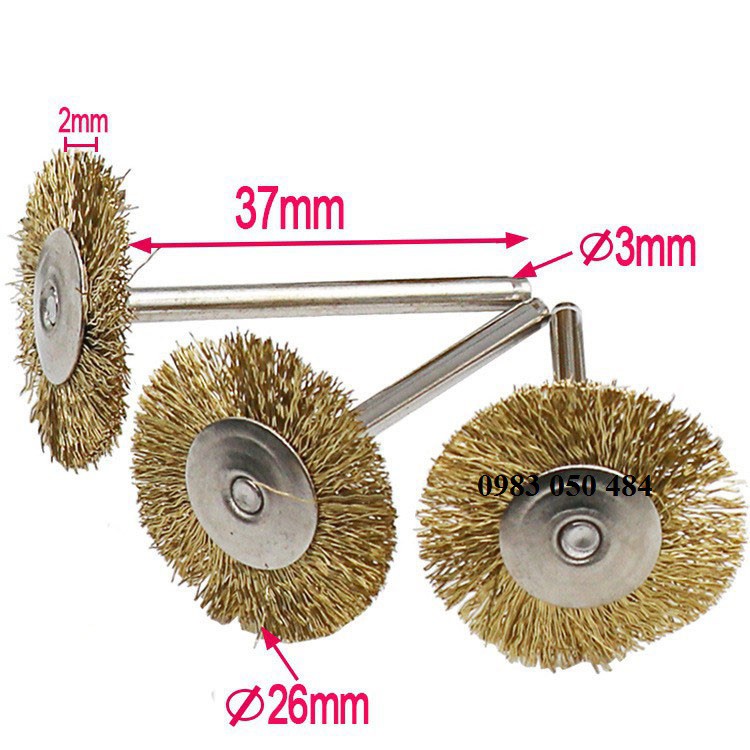 Bộ 9 chổi đồng đánh bóng, tẩy gỉ mini trục 3.17mm