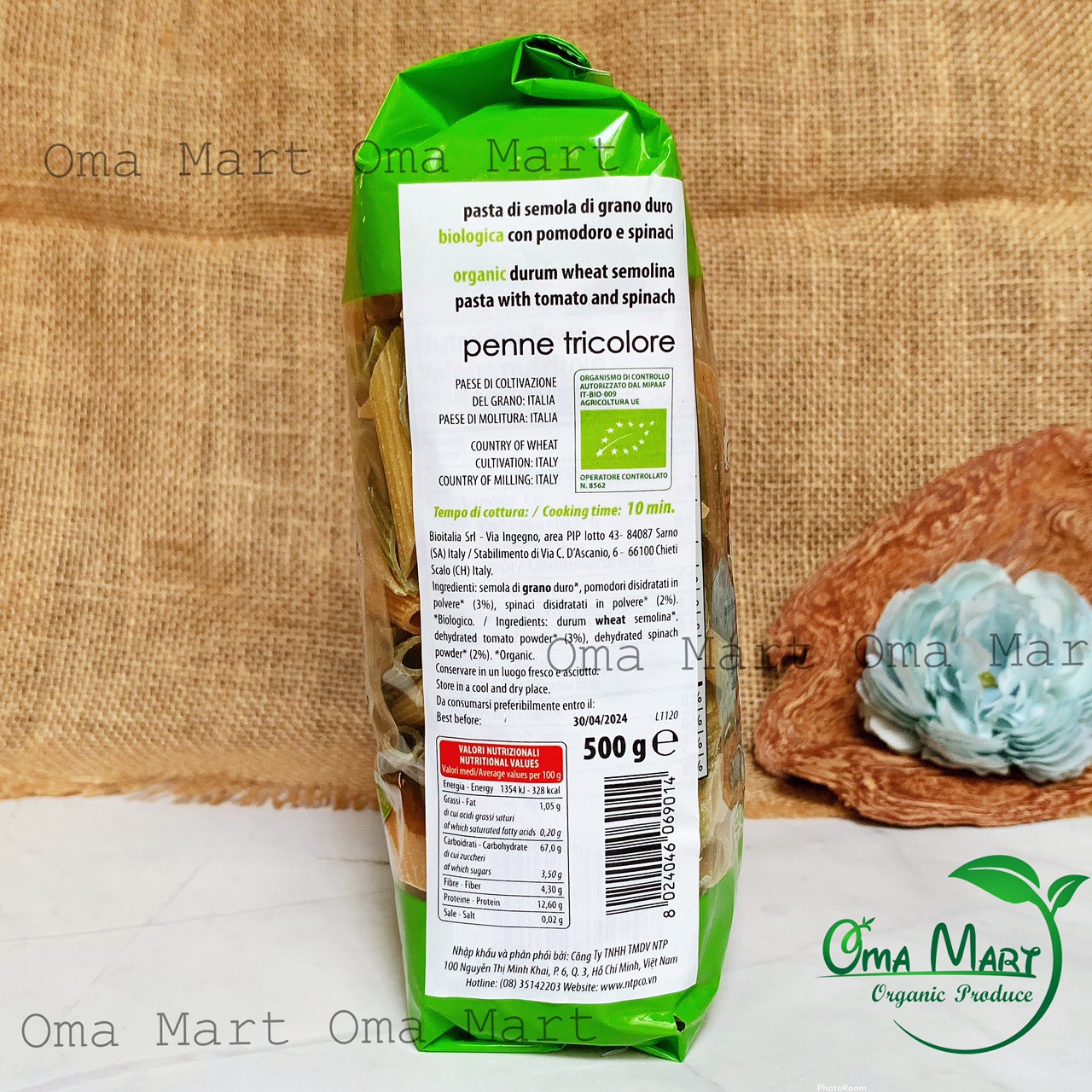 Nui ống rau củ hữu cơ Bioitalia 500g