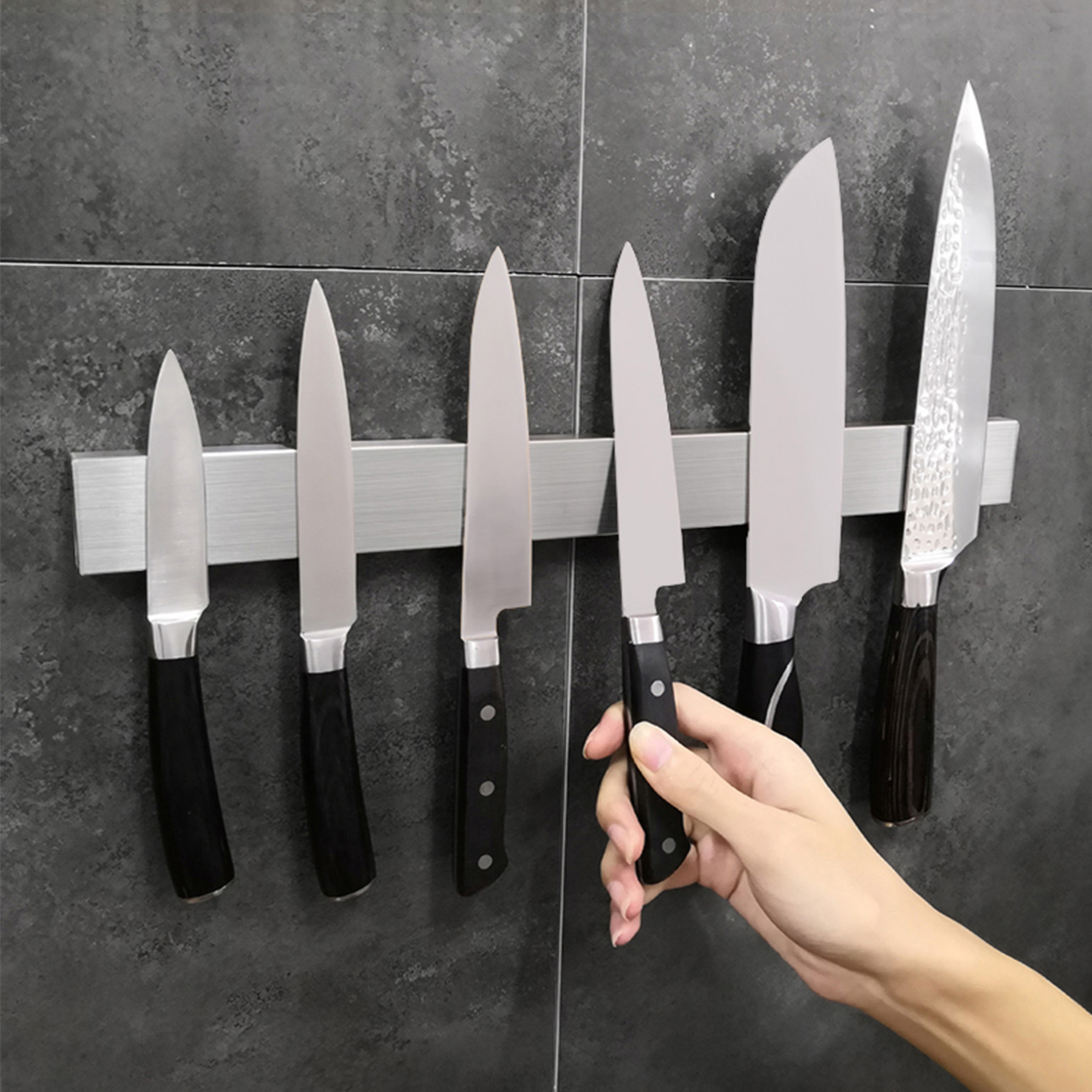 Kệ treo đồ nhà bếp gắn tường lực hút nam châm vĩnh cửu - Giá Inox 304 cao cấp treo dao kéo dụng cụ