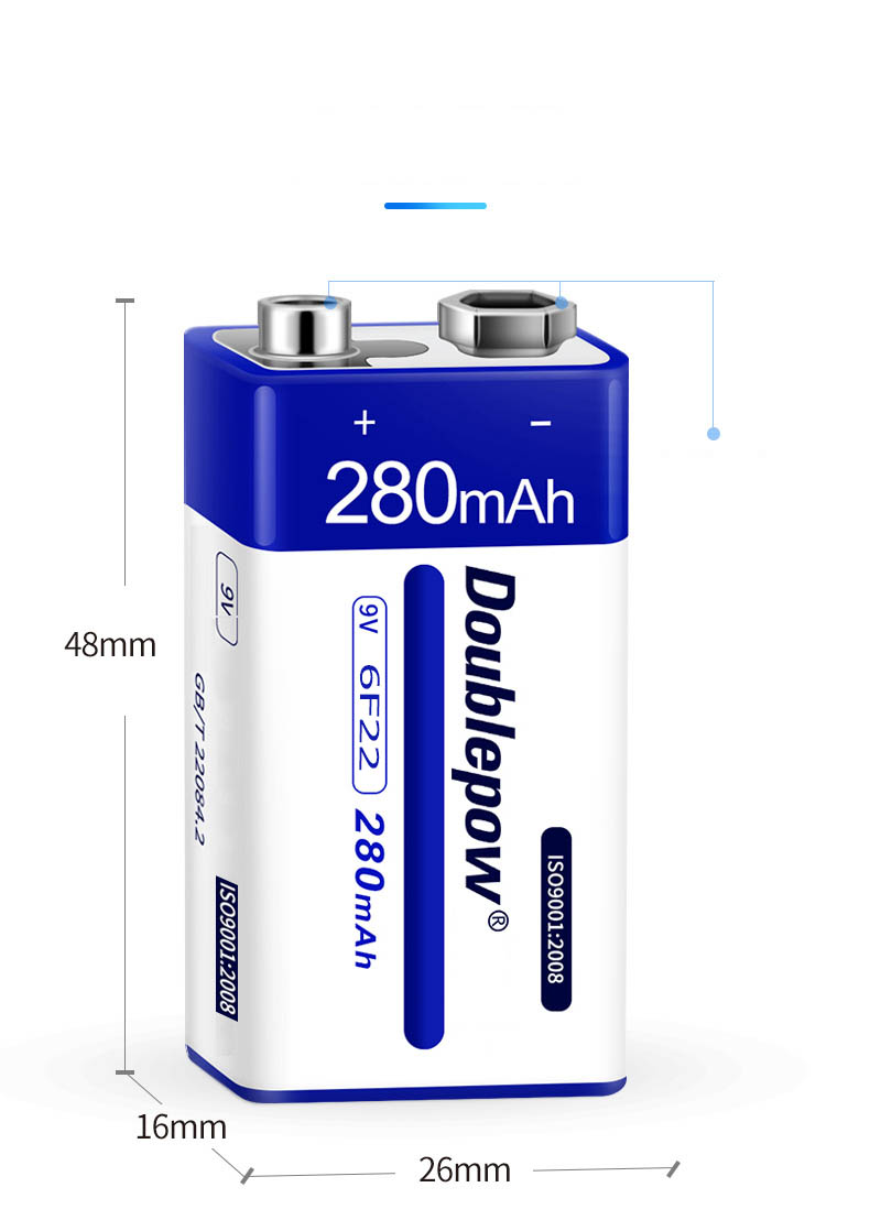 Pin vuông sạc lại 6F22 - 9V 280mAh Doublepow