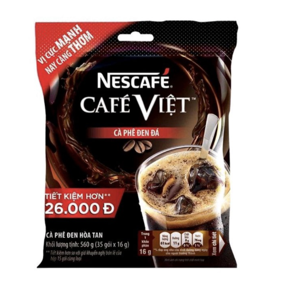 Cà phê hòa tan Nescafe cafe Việt - Cà phê đen đá ( 35 gói x 16g ) date 11/2023