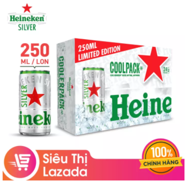 Thùng 24 lon bia Heineken Silver Coolpack 250ml/lon