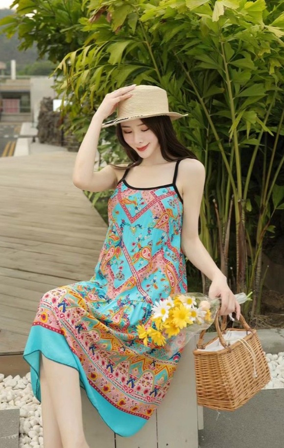 Váy Lanh Lụa Bầu 2 Dây Siêu Mát, Siêu Thoáng
