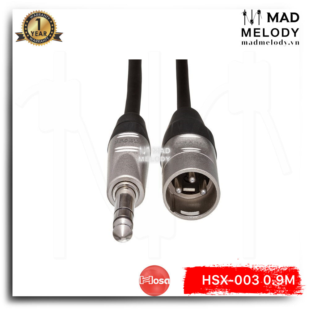 Hosa Pro Balanced Interconnect HSX-003 (0.9m) (REAN 1/4in TRS - XLR3M) (Dây cáp loa kiểm âm soundcard DJ controller mixer 6ly 6.35mm đực canon XLR đực, Brand New)