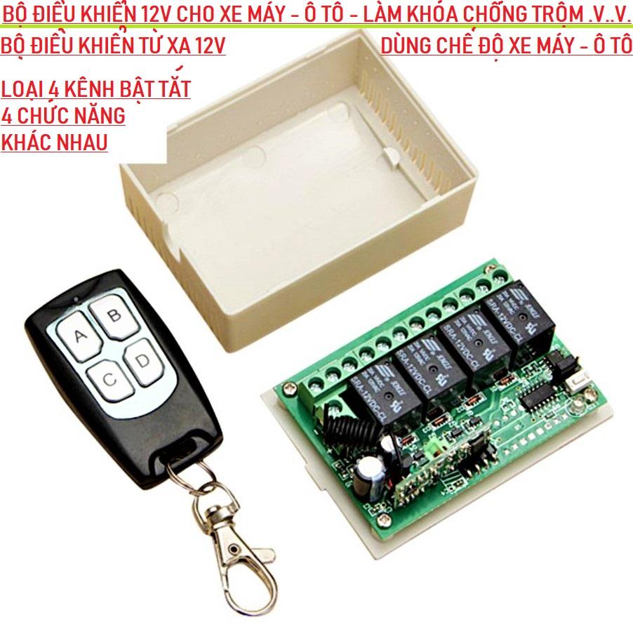 MẠCH ĐIỀU KHIỂN TỪ XA 12V 4 KÊNH CHO CÁC LOẠI XE MÁY , CÔNG TẮC ĐIỀU KHIỂN TỪ XA 12V ĐỘ XE MÁY Ô TÔ , PHỤ KIỆN ĐỒ CHƠI XE MÁY