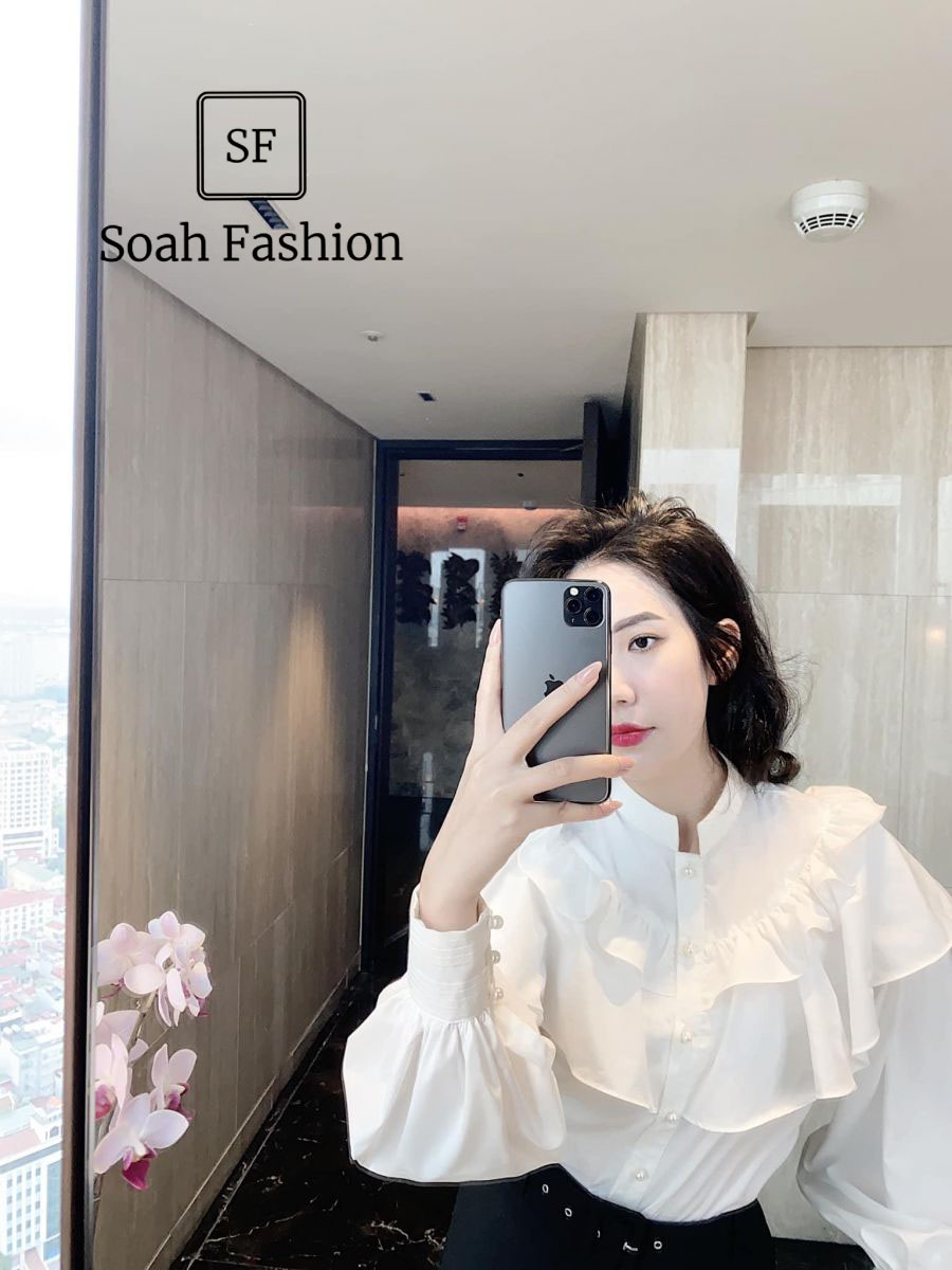Áo Sơ Mi Nút Ngọc Bèo Tầng Cổ Trụ MELY (TRẮNG)