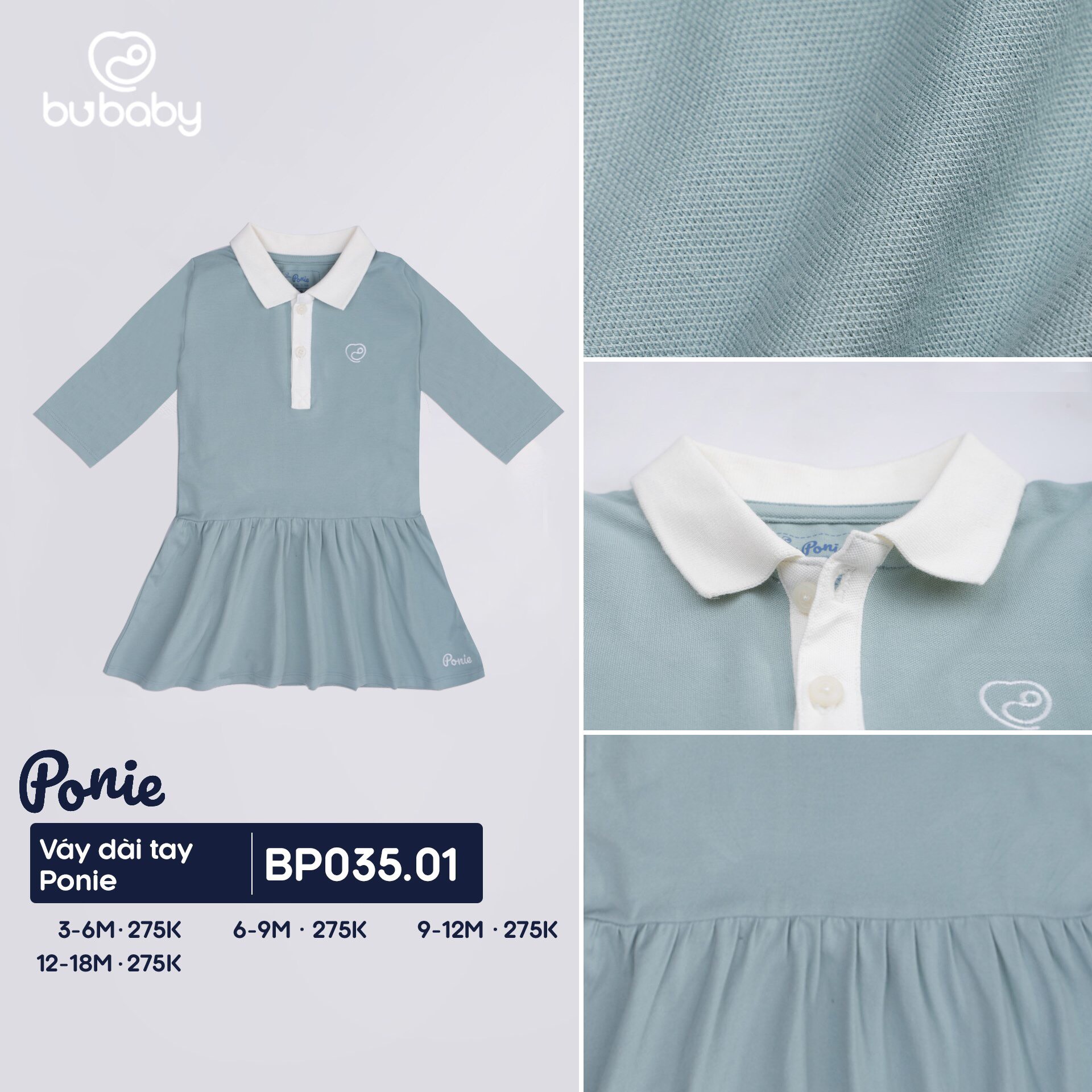 [CHÍNH HÃNG] Váy polo dài tay Ponie bé gái BP035.01 Bu