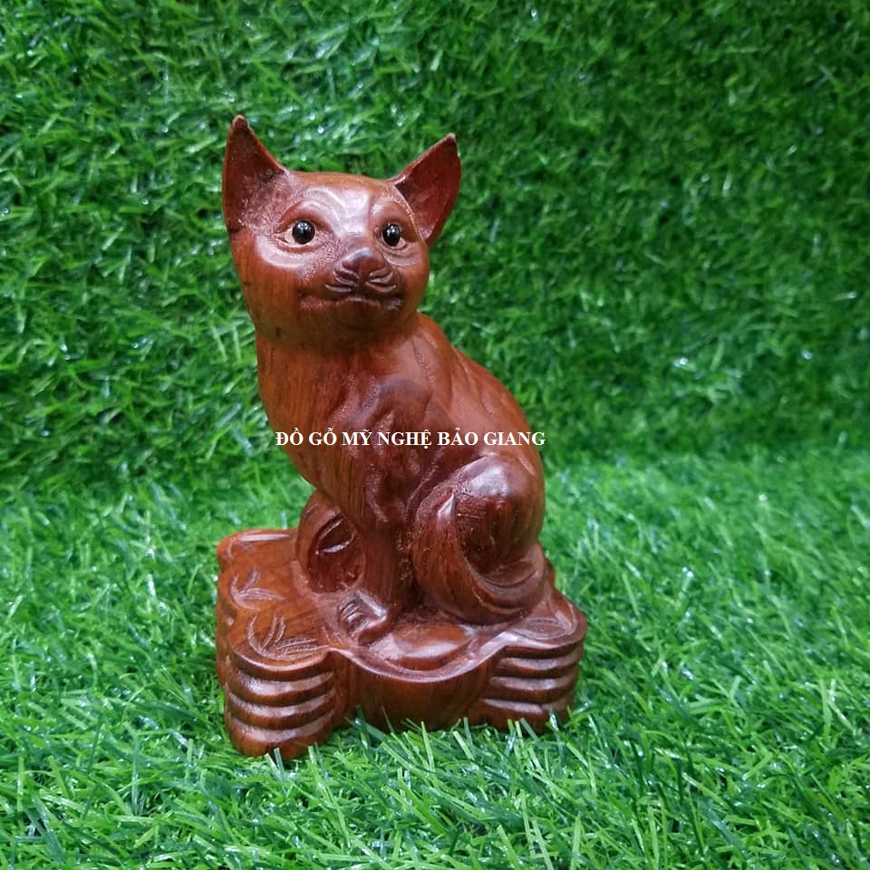 Tượng con mèo gỗ hương