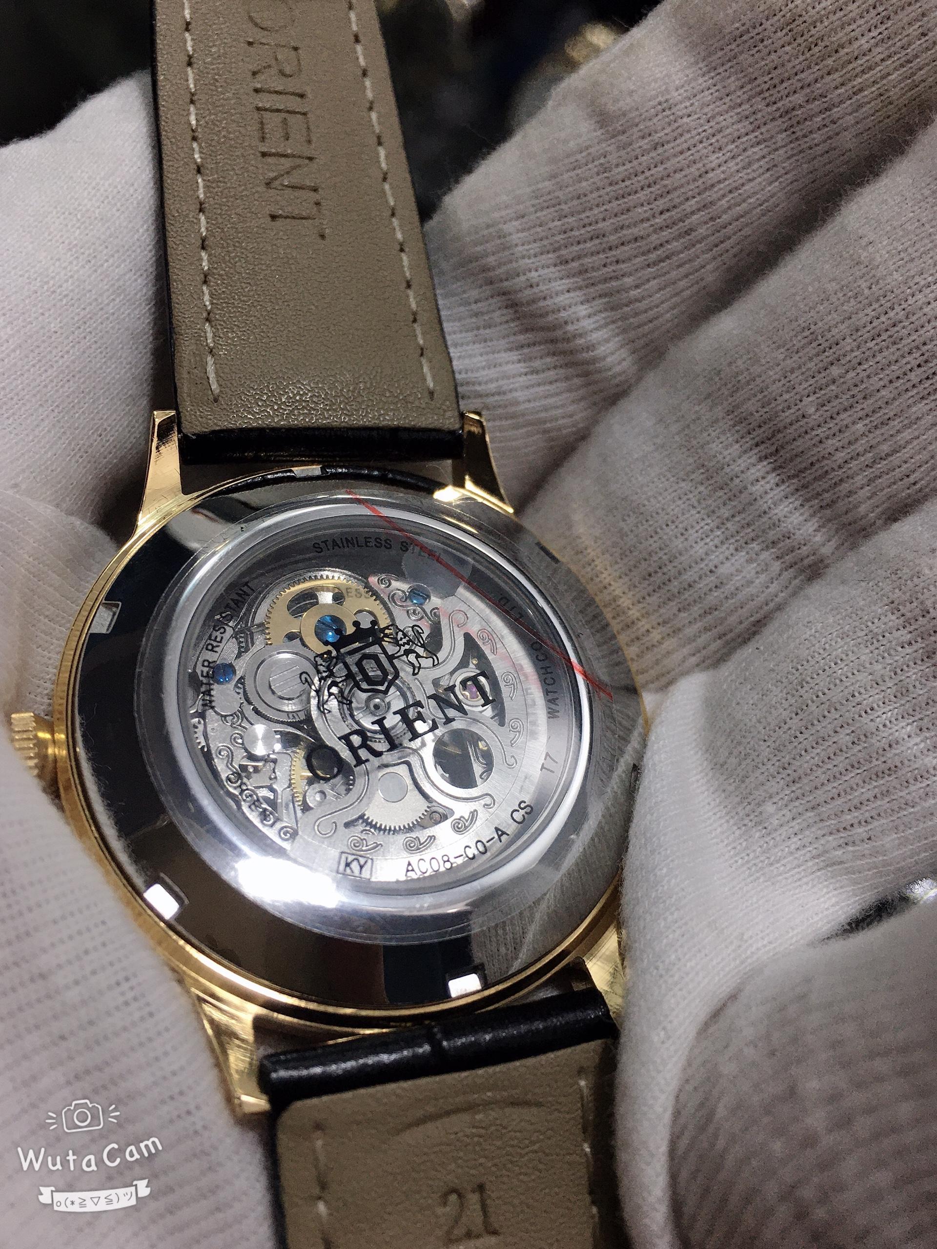 Đồng hồ Orient automatic dây da lộ cơ đáy