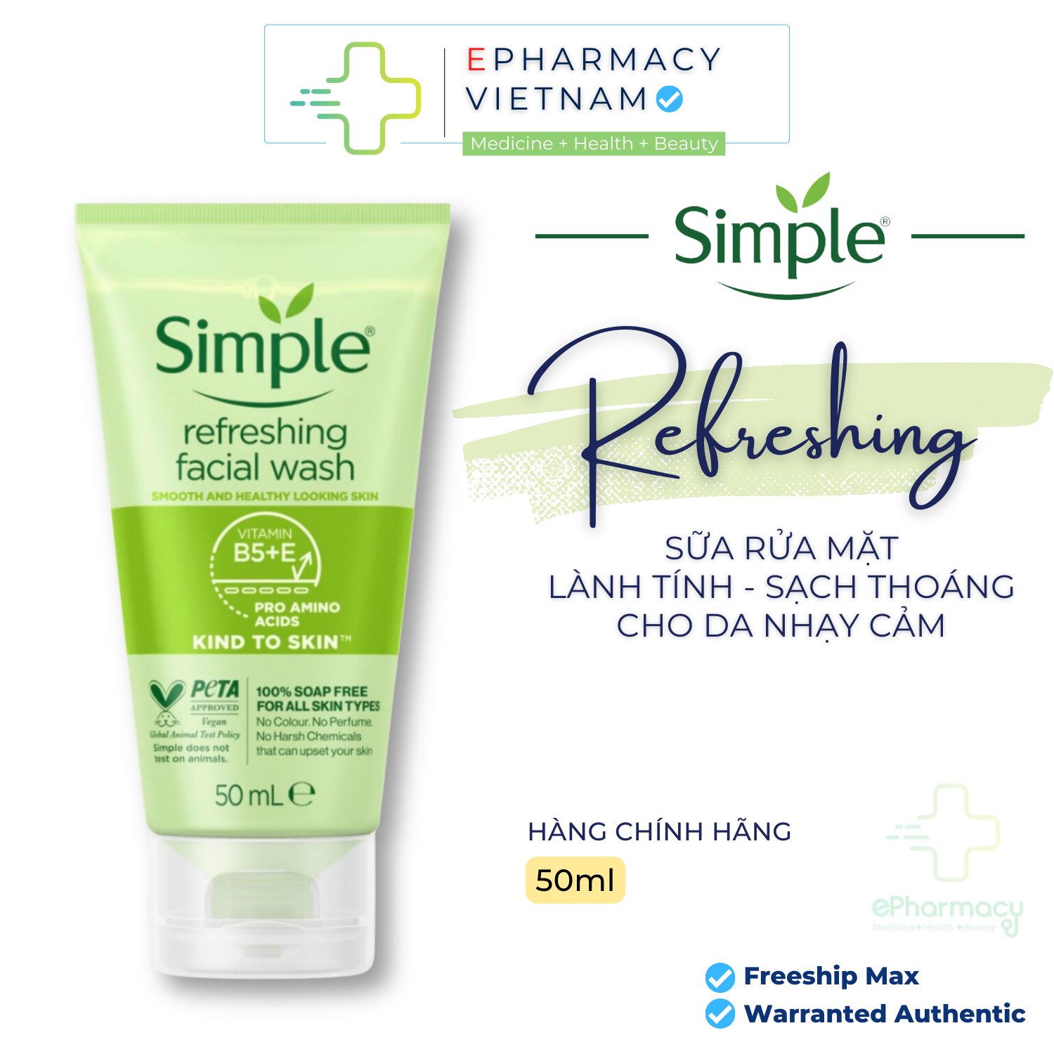 Simple Sữa Rửa Mặt Refreshing Facial Wash - Sữa rửa mặt Simple cho da nhạy cảm