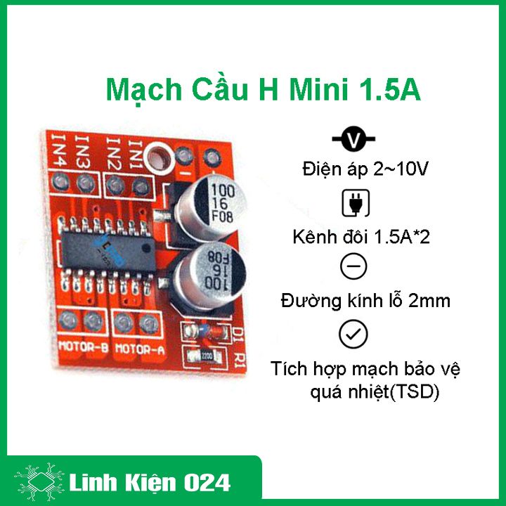 Mạch cầu H mini kênh đôi 2 x 1.5A không nóng, không tản nhiệt, module điện tử điều khiển động cơ DC