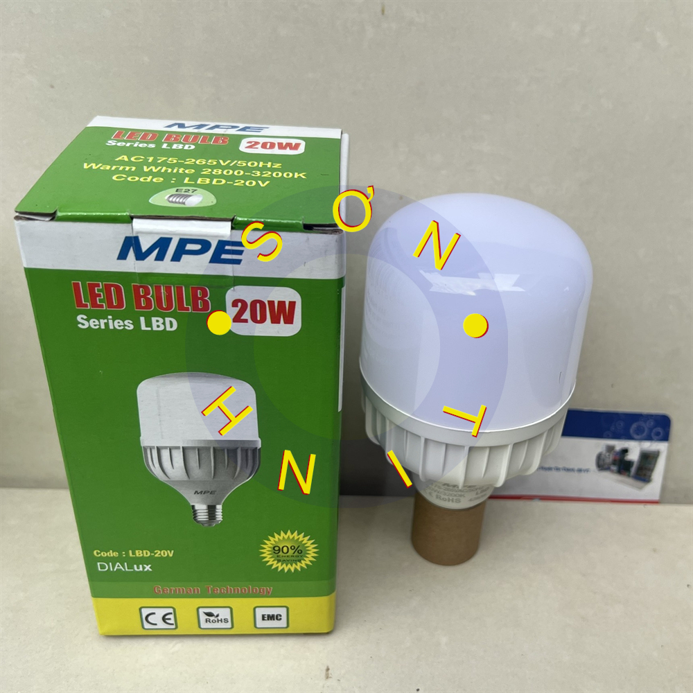 Bóng đèn led bulb MPE công suất 20W ánh sáng trắng, vàng