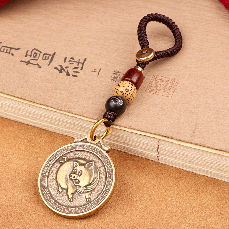 Móc khóa bằng đồng hình xu 12 con giap - May mắn bền đẹp - Món quà vui vẻ hợp với người cùng tuổi.