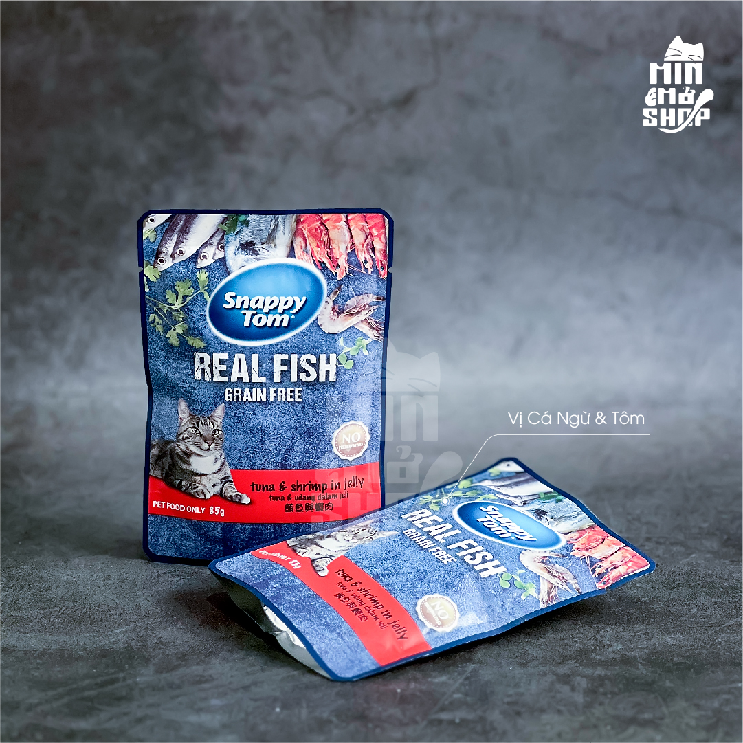 Pate Snappy Tom cho mèo gói 85g Real Fish & Real Meat