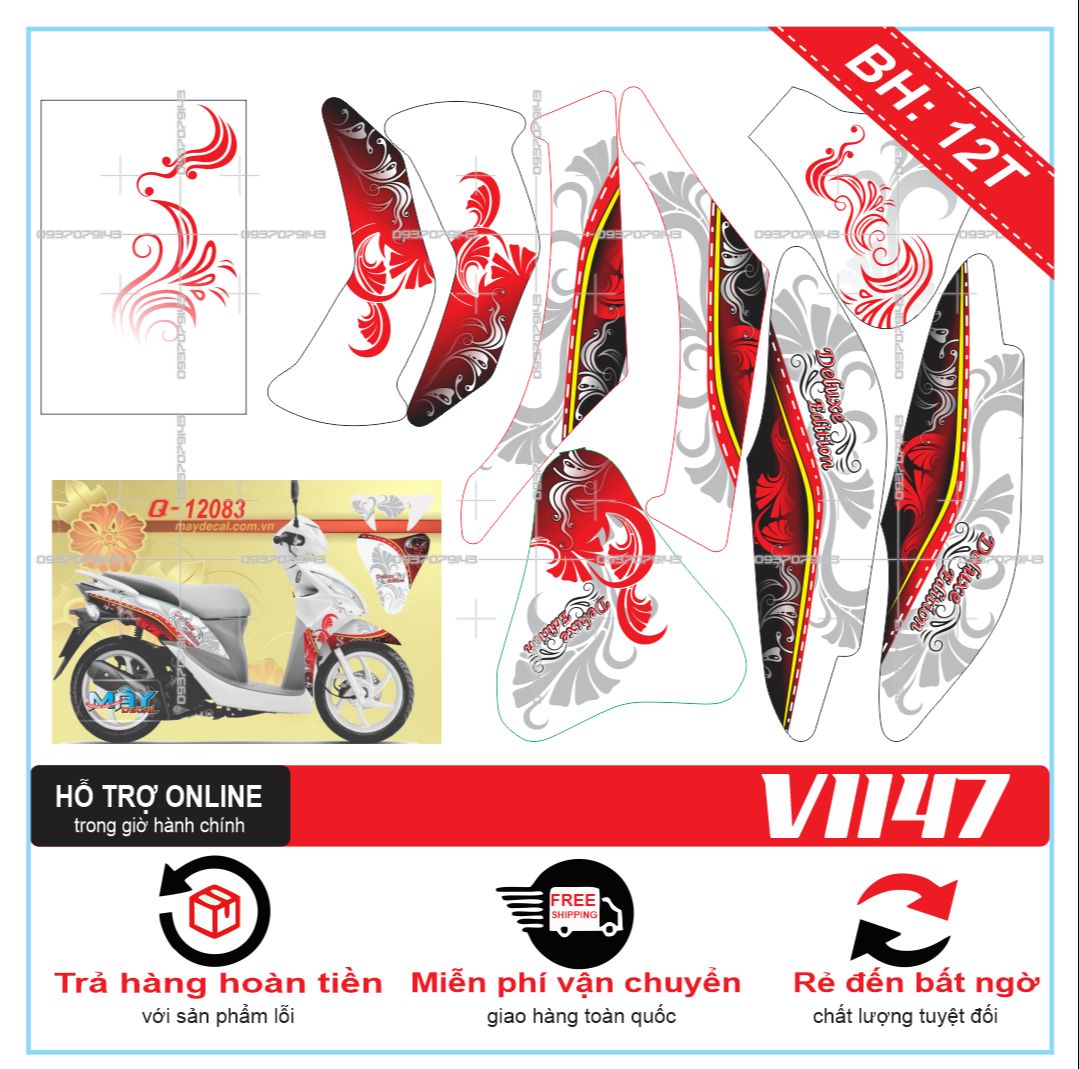 TEM TRÙM XE VISION 2012 HOA VĂN TRẮNG ĐỎ