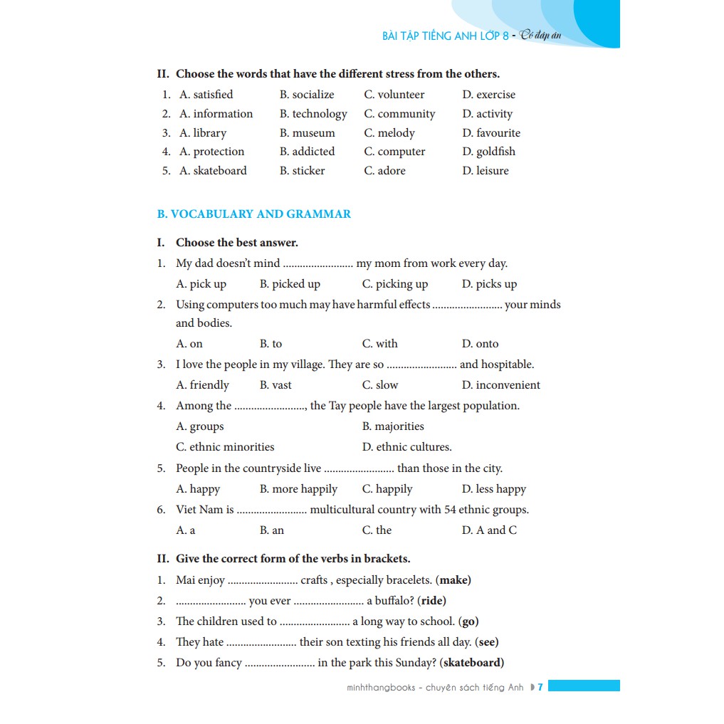 Sách - Bài tập tiếng Anh lớp 8 - Có đáp án (Tái bản chương trình mới)- Mhbooks