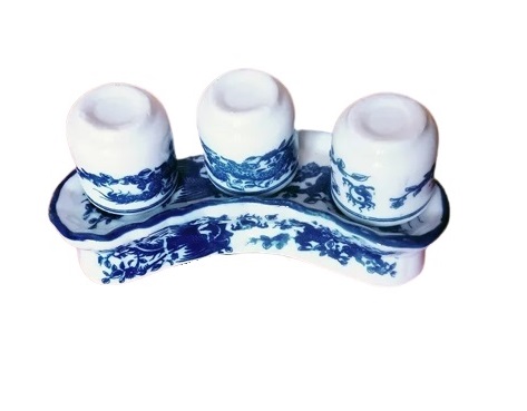 Bộ kỷ ban thờ 3 chén, gốm sứ Bát Tràng