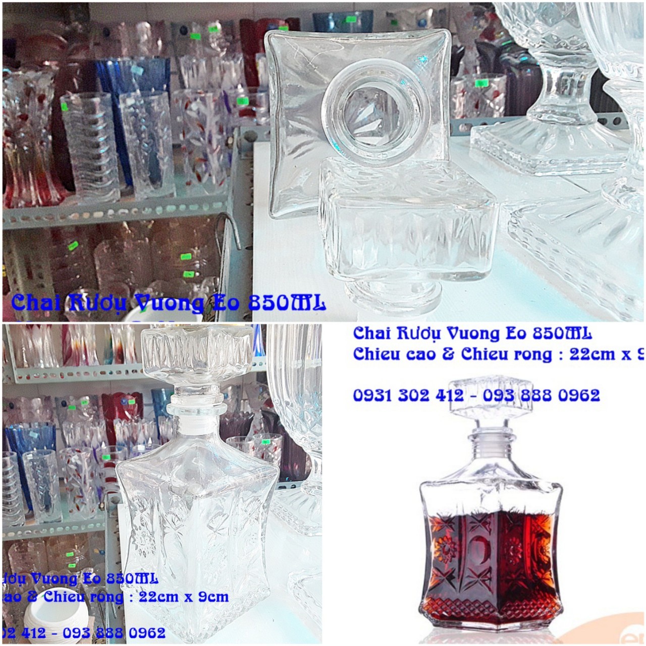 Chai thủy tinh đựng ruou vuông từ 750ml - 1L