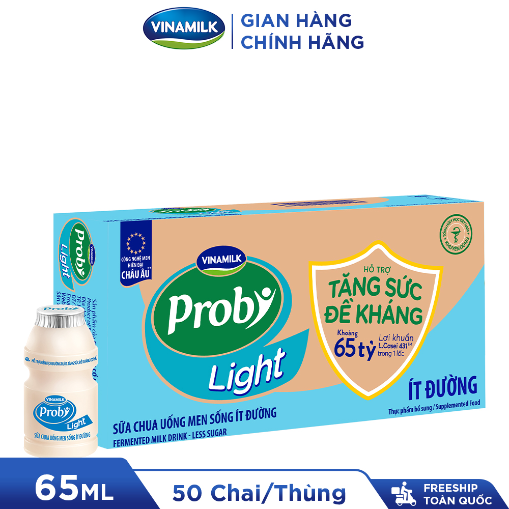 [MIỄN PHÍ VẬN CHUYỂN] Thùng Sữa chua uống Probi Ít Đường chai x 65ml - 50 chai/Thùng Yogurt