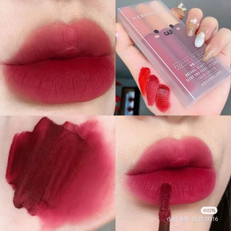Set 3 Cây Son Kem Lì HER0RANGE Fluffy Lip Glaze velvet