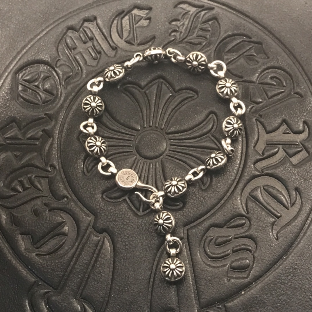 Sterling Silver Chrome Hearts Cross Flower Ball Bracelet Cross Flower Classic