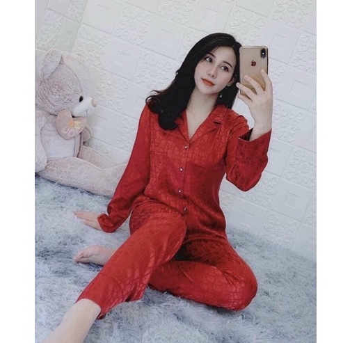 Bộ đồ mặc nhà - Bộ pyjama lụa gấm - Bộ đồ áo dài quần dài