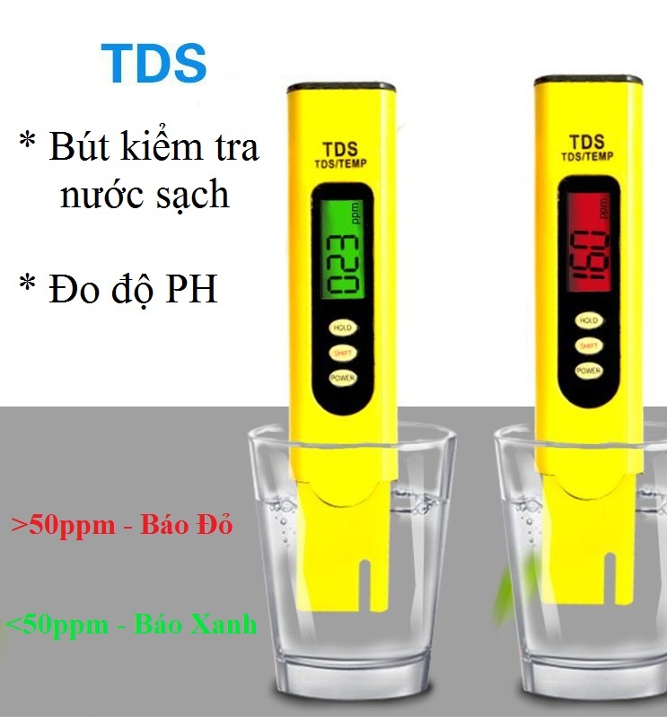 Bút thử nước sạch TDS Cao Cấp 3 nút bấm và cảm biến thông minh tự đổi màu Led khi phát hiện nước sạch hay  nước bẩn