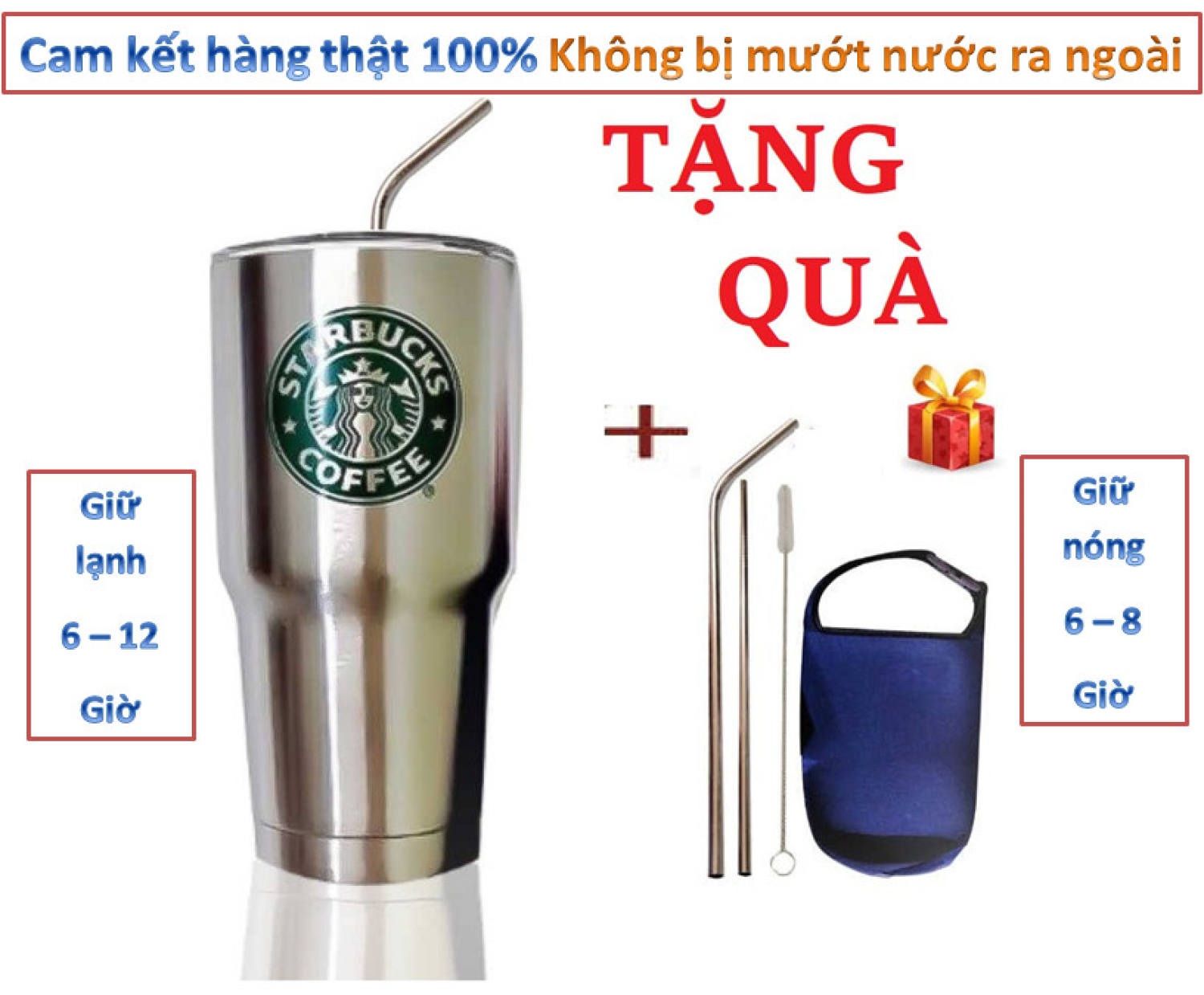Ly Giữ Nhiệt thá¡ Lan 900ml Tặng kèm 2 ống hút inox và cọ rửa, túi xách - Cốc giữ nhiệt
