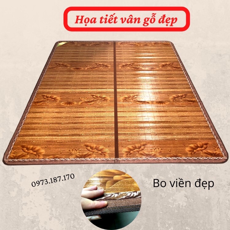 [FREESHIP MAX + MÃ GIẢM GIÁ] - Chiếu trúc tăm tre VÂN GỖ TÂY BẮC điều hoà đế lót lụa mát lạnh bảo hành 1 đổi 1 loại 1m6