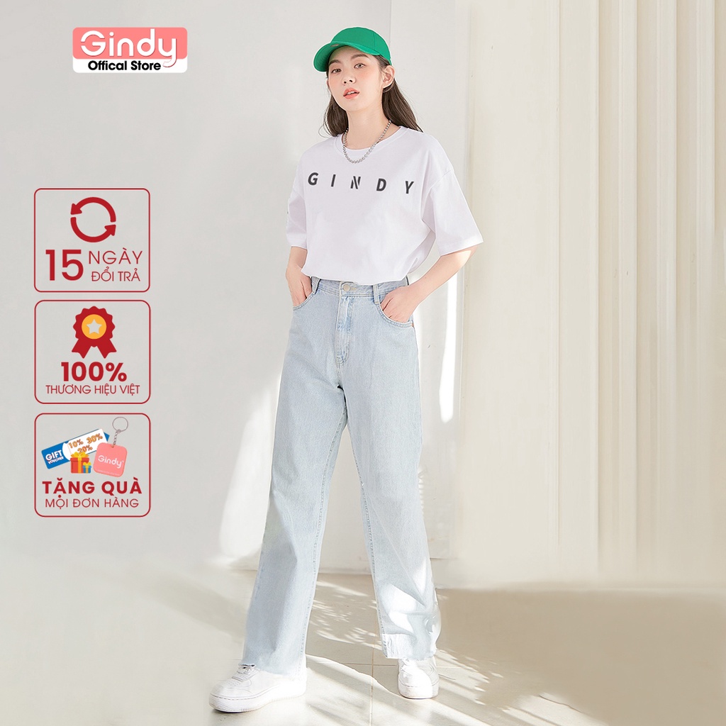 Quần Jean nữ ống rộng GINDY quần jean dáng suông, lưng cao phong cách Hàn Quốc năng động trẻ trung Q006