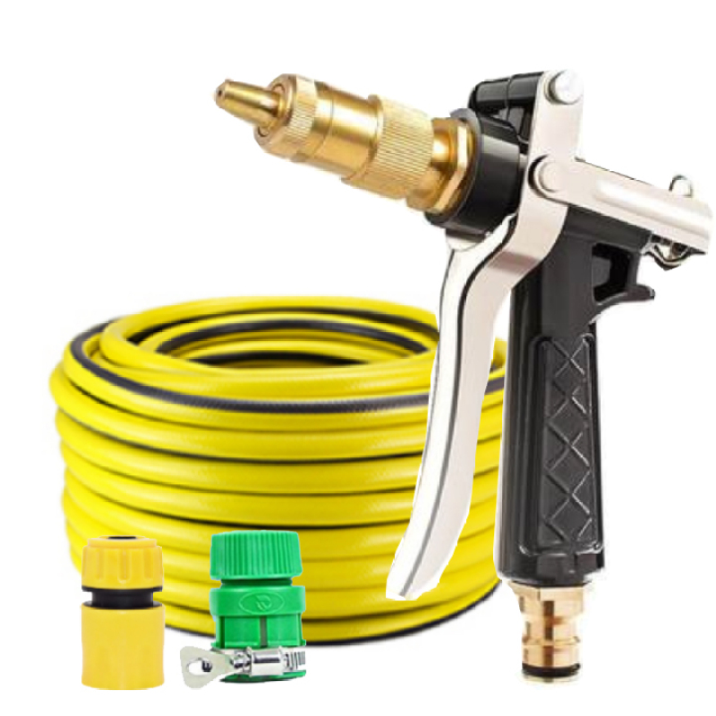 Vòi nước vòi phun nước rửa xe tưới cây tăng áp thông minh + bộ dây bơm nước 5m cao cấp TLG 236498  đầu đồng,nối vàng (vàng)