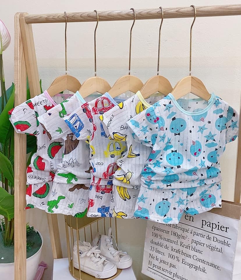 combo 5 bộ cotton giấy cộc tay cho bé  (4-12kg)