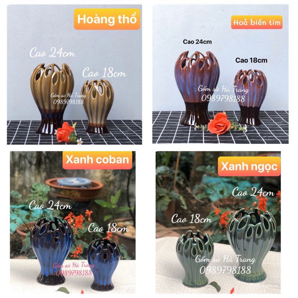 Lọ hoa bàn tay phật men hoả biến size 24cm và 18cm