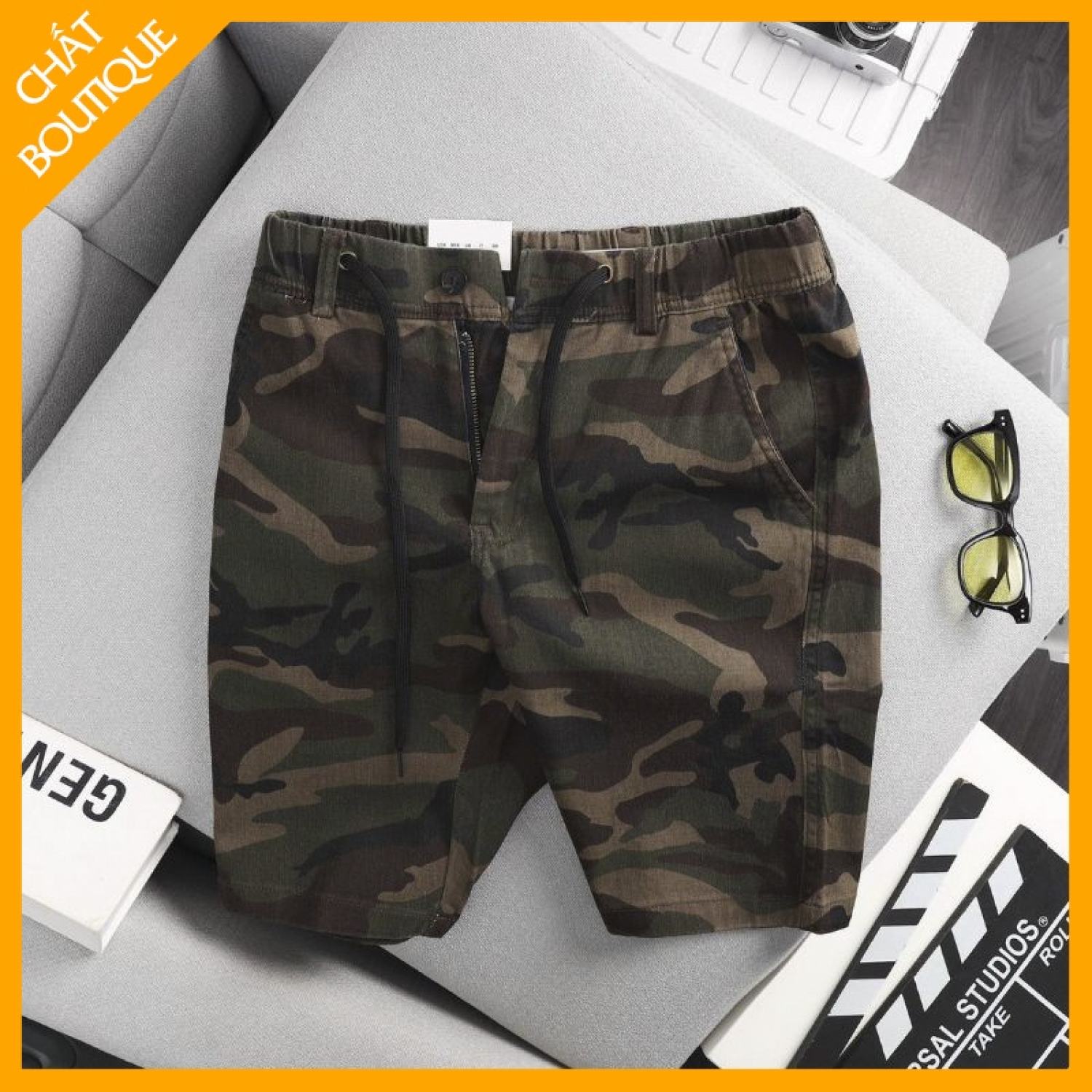 Quần short nam kaki màu rằn ri, sọt camo nam cạp thun phối cúc có khóa ...