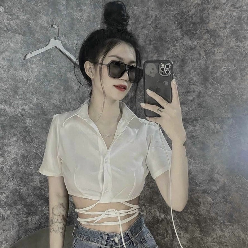 Áo Sơ Mi Tay CropTop Cột Dây Eo - BT Fahion