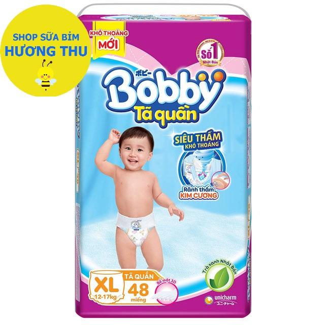 Tã/Bỉm Quần Bobby Size XL 48 miếng (dành cho bé từ 12 - 17 kg), Rãnh thấm Kim Cương