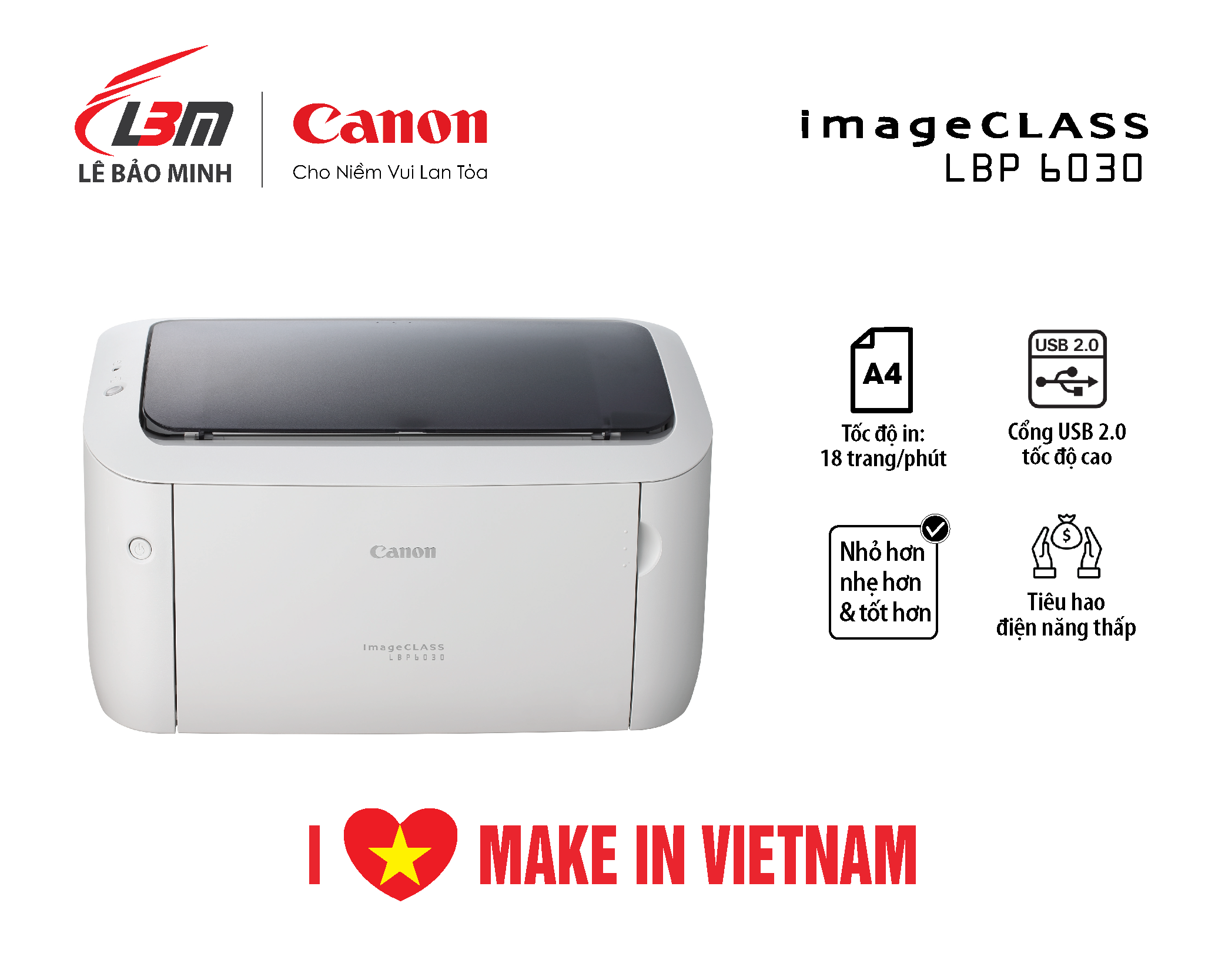 [GIFT- Đồng Hồ][Trả góp 0%] Máy in Canon Laser LBP6030 -  Chính Hãng Lê Bảo Minh