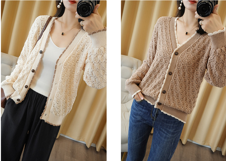 Áo khoác len cardigan cổ tim nút