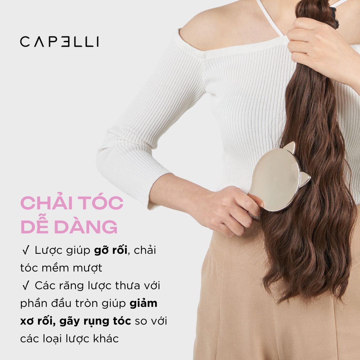 Lược Răng Thưa CAPELLI Gỡ Rối Tóc Hình Tai Mèo