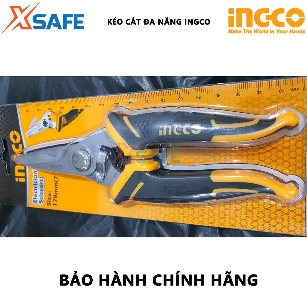 Kéo thợ điện INGCO HES0187 | kéo cắt đa năng Kích thước: 178mm (7) Chất liệu: thép không gỉ dùng để cắt thẳng, cắt nhựa, cao su hoặc dây đồng lưới