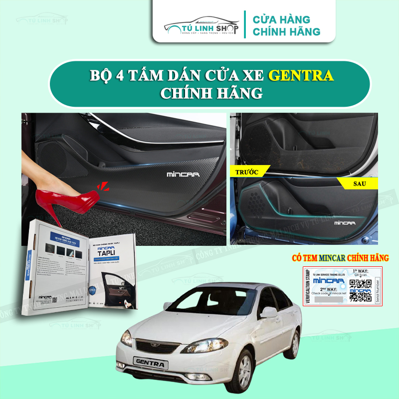 Bộ 4 Tấm dán Tapli xe AVEO - GENTRA chính hãng MINCAR, chống xước tapi cửa ô tô bằng Carbon Air Fiber cao cấp