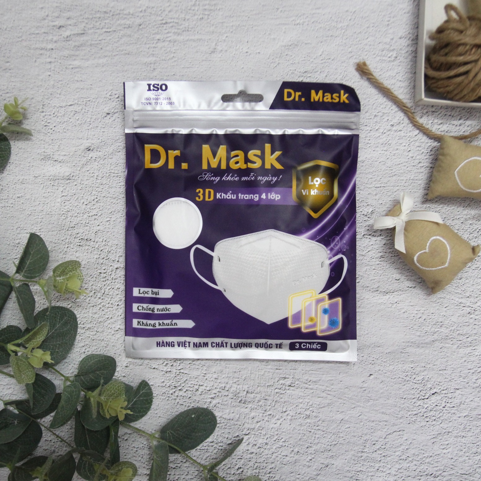 Khẩu trang y tế 3D DR.MASK 4 lớp - gói 3 chiếc