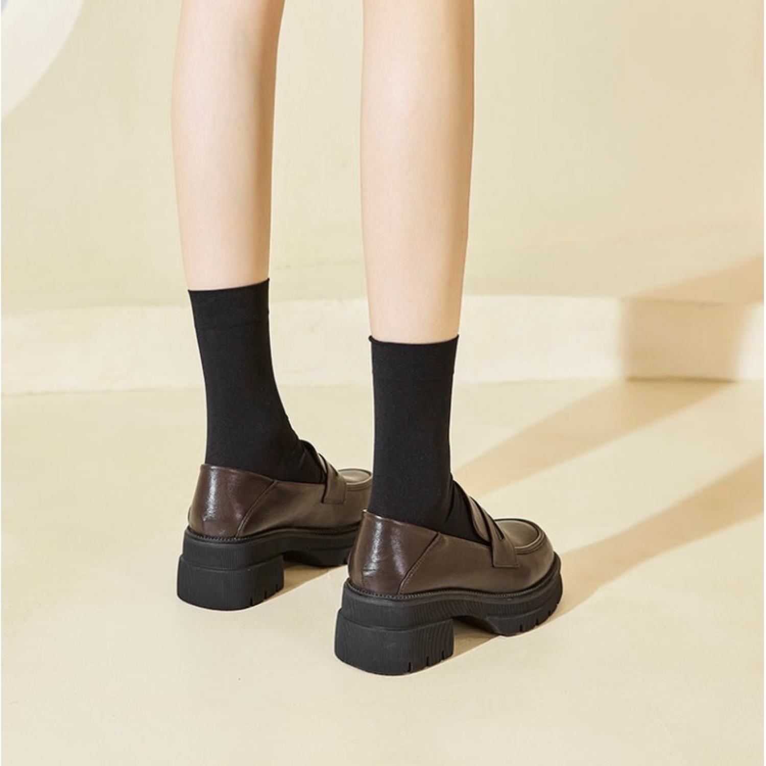Giày Loafer Nữ Giày Da Bánh Mì 5 Phân Phong Cách Nhật Bản