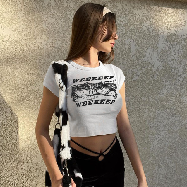 Áo croptop nữ áo thun ngắn tay ôm body in chữ WEEKEEP cá tính hình cuối ảnh thật Semclothes a028