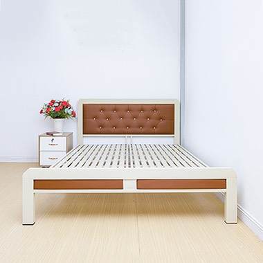 Giường sắt kiểu gỗ cao cấp mẫu mới màu trắng nâu, Bảo An nhiều kích thước 1mx2m