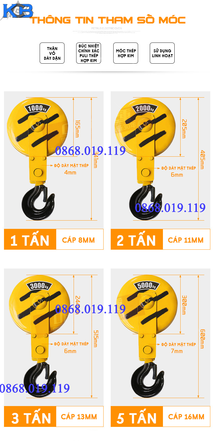 Móc cẩu vàng loại 5 tấn KCB