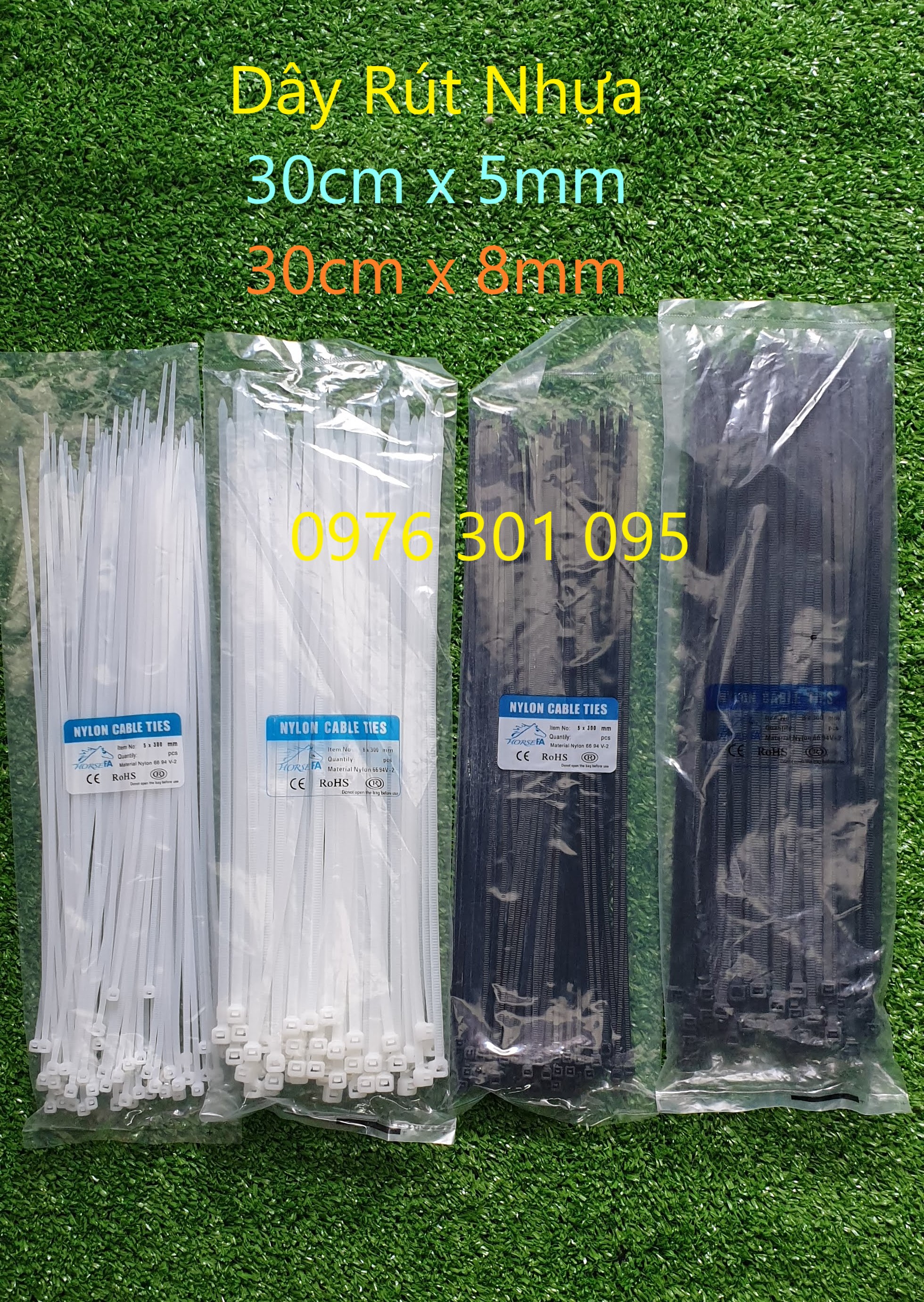 Dây rút 30cm x 5li trắng - đen